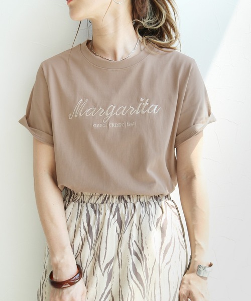 reca（レカ）の「ロゴ刺繍Tシャツ（Tシャツ/カットソー・レディース・ベージュ/オフホワイト/チャコール/モカ・FREE）」の4枚目の写真