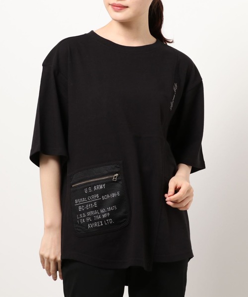 AVIREX（アヴィレックス）の「AVIREX/アヴィレックス/メッシュポケット デザインプルオーバー/ MESH POCKET DESIGN PULLOVER（Tシャツ/カットソー・レディース・ライム/オフホワイト/ブラック・FREE）」の2枚目の写真