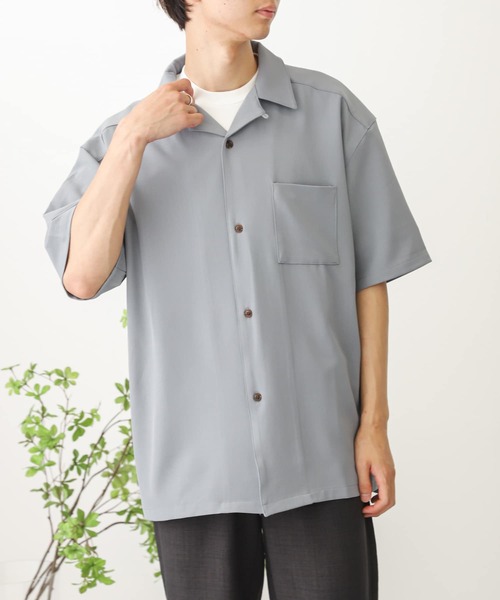 SENSE OF PLACE by URBAN RESEARCH（センスオブプレイスバイアーバンリサーチ）の「オープンカラールーズシャツ(5分袖)（シャツ/ブラウス・メンズ・チャコールグレー/ライトブルー/ブルー系その他/ライトベージュ・MEDIUM/LARGE）」の4枚目の写真