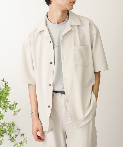 SENSE OF PLACE by URBAN RESEARCH（センスオブプレイスバイアーバンリサーチ）の「オープンカラールーズシャツ(5分袖)（シャツ/ブラウス・メンズ・チャコールグレー/ライトブルー/ブルー系その他/ライトベージュ・MEDIUM/LARGE）」の3枚目の写真