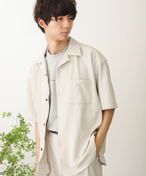 SENSE OF PLACE by URBAN RESEARCH（センスオブプレイスバイアーバンリサーチ）の「オープンカラールーズシャツ(5分袖)（シャツ/ブラウス・メンズ・チャコールグレー/ライトブルー/ブルー系その他/ライトベージュ・MEDIUM/LARGE）」の6枚目の写真