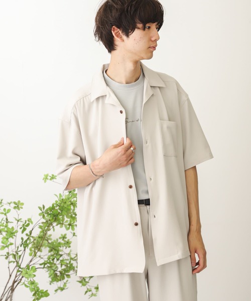 SENSE OF PLACE by URBAN RESEARCH（センスオブプレイスバイアーバンリサーチ）の「オープンカラールーズシャツ(5分袖)（シャツ/ブラウス・メンズ・チャコールグレー/ライトブルー/ブルー系その他/ライトベージュ・MEDIUM/LARGE）」の7枚目の写真