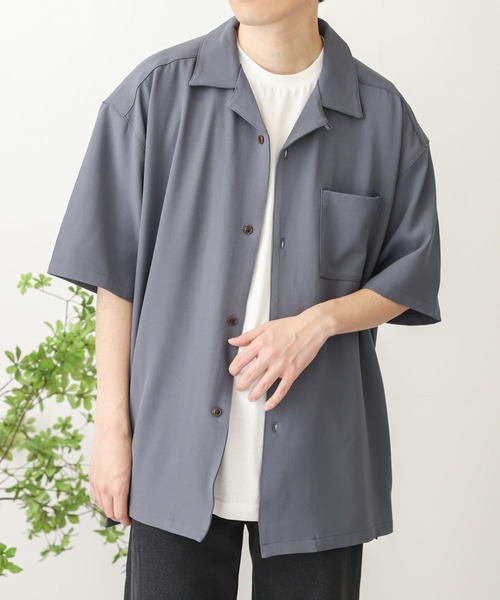 SENSE OF PLACE by URBAN RESEARCH（センスオブプレイスバイアーバンリサーチ）の「オープンカラールーズシャツ(5分袖)（シャツ/ブラウス・メンズ・チャコールグレー/ライトブルー/ブルー系その他/ライトベージュ・MEDIUM/LARGE）」の9枚目の写真