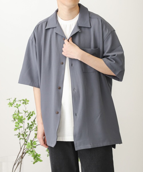 SENSE OF PLACE by URBAN RESEARCH（センスオブプレイスバイアーバンリサーチ）の「オープンカラールーズシャツ(5分袖)（シャツ/ブラウス・メンズ・チャコールグレー/ライトブルー/ブルー系その他/ライトベージュ・MEDIUM/LARGE）」の10枚目の写真