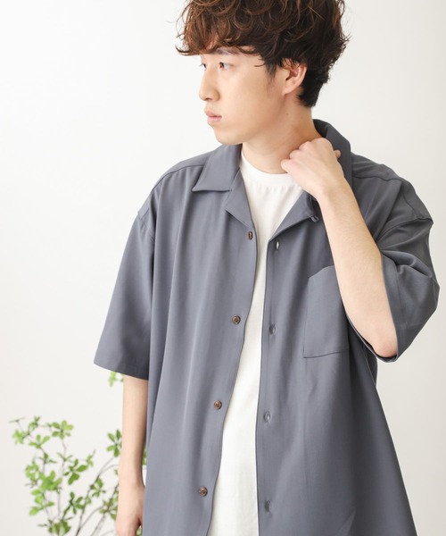 SENSE OF PLACE by URBAN RESEARCH（センスオブプレイスバイアーバンリサーチ）の「オープンカラールーズシャツ(5分袖)（シャツ/ブラウス・メンズ・チャコールグレー/ライトブルー/ブルー系その他/ライトベージュ・MEDIUM/LARGE）」の11枚目の写真