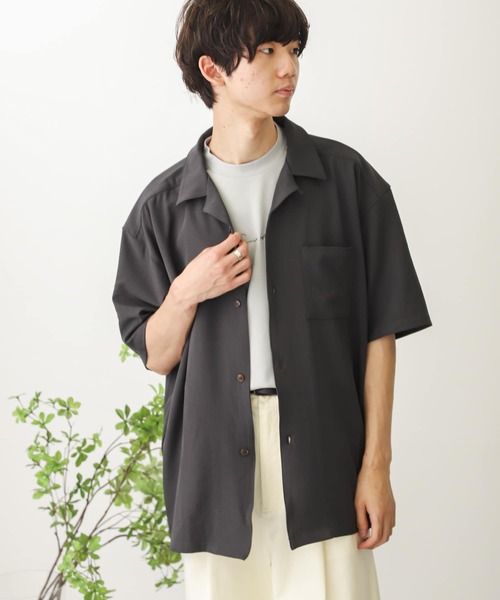 SENSE OF PLACE by URBAN RESEARCH（センスオブプレイスバイアーバンリサーチ）の「オープンカラールーズシャツ(5分袖)（シャツ/ブラウス・メンズ・チャコールグレー/ライトブルー/ブルー系その他/ライトベージュ・MEDIUM/LARGE）」の14枚目の写真