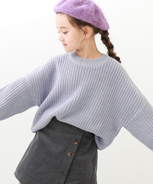 devirock(デビロック)の「洗える ビッグシルエット ローゲージニット(ニット/セーター・キッズ・アイボリー/ブルー/ブラウン系その他/グレイッシュブルー/グレー系その他/パープル系その他/ダークブラウン/バイオレット/グリーン・150cm/120cm/110cm/130cm/100cm/140cm/160cm)」の7枚目の写真