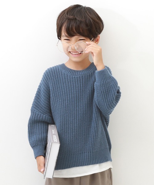 devirock(デビロック)の「洗える ビッグシルエット ローゲージニット(ニット/セーター・キッズ・アイボリー/ブルー/ブラウン系その他/グレイッシュブルー/グレー系その他/パープル系その他/ダークブラウン/バイオレット/グリーン・150cm/120cm/110cm/130cm/100cm/140cm/160cm)」の6枚目の写真