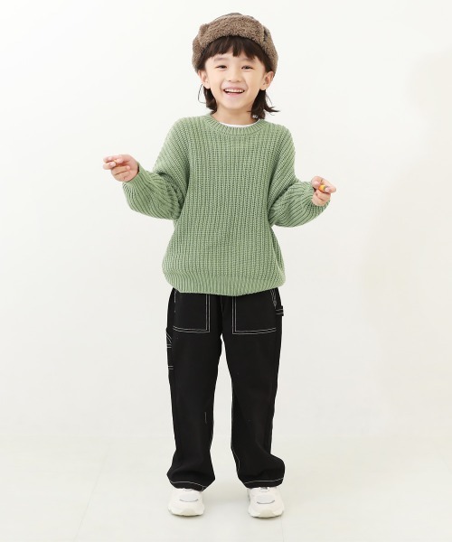 devirock(デビロック)の「洗える ビッグシルエット ローゲージニット(ニット/セーター・キッズ・アイボリー/ブルー/ブラウン系その他/グレイッシュブルー/グレー系その他/パープル系その他/ダークブラウン/バイオレット/グリーン・150cm/120cm/110cm/130cm/100cm/140cm/160cm)」の14枚目の写真