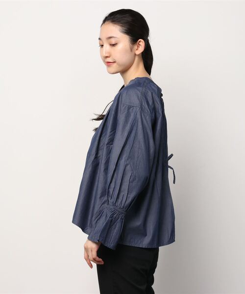 URVIN（アービン）の「チャーチスモックシャツ（シャツ/ブラウス・レディース・ホワイト/ブルー・FREE）」の3枚目の写真
