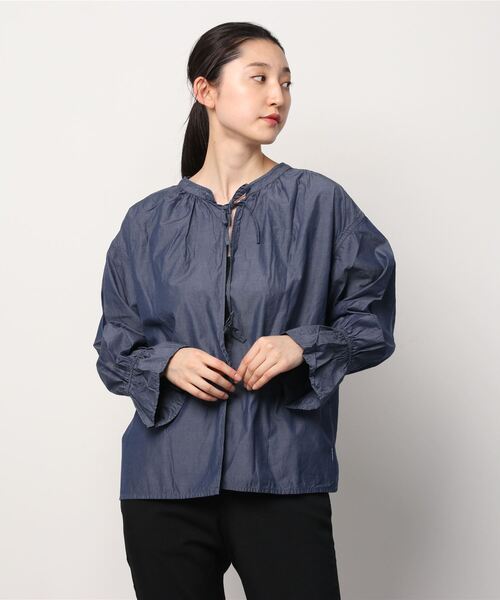 URVIN（アービン）の「チャーチスモックシャツ（シャツ/ブラウス・レディース・ホワイト/ブルー・FREE）」の5枚目の写真