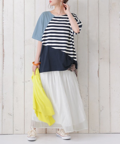 osharewalker（オシャレウォーカー）の「【廃盤】『ゆるっと配色ボーダーカットソー』（Tシャツ/カットソー・レディース・ブラック/ネイビー・FREE）」の3枚目の写真