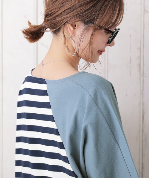 osharewalker（オシャレウォーカー）の「【廃盤】『ゆるっと配色ボーダーカットソー』（Tシャツ/カットソー・レディース・ブラック/ネイビー・FREE）」の6枚目の写真