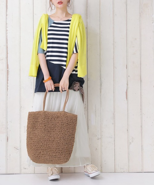 osharewalker（オシャレウォーカー）の「【廃盤】『ゆるっと配色ボーダーカットソー』（Tシャツ/カットソー・レディース・ブラック/ネイビー・FREE）」の4枚目の写真