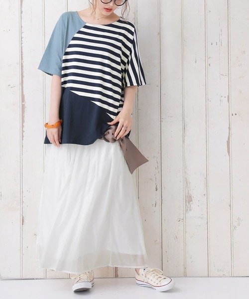 osharewalker（オシャレウォーカー）の「【廃盤】『ゆるっと配色ボーダーカットソー』（Tシャツ/カットソー・レディース・ブラック/ネイビー・FREE）」の5枚目の写真