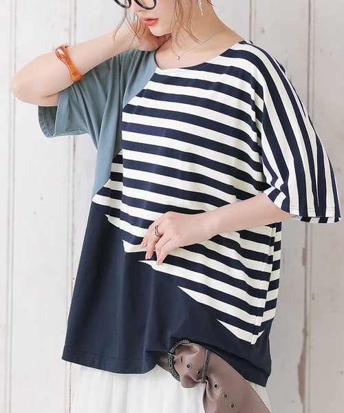osharewalker（オシャレウォーカー）の「【廃盤】『ゆるっと配色ボーダーカットソー』（Tシャツ/カットソー・レディース・ブラック/ネイビー・FREE）」の7枚目の写真