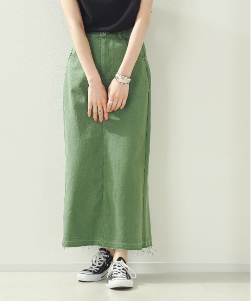 prose verse（プロズヴェール）の「デニム×ツイルナロースカート（スカート・レディース・ブラック/オフホワイト/カーキ/ブルー・ﾌﾘ-）」の3枚目の写真