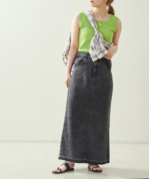 prose verse（プロズヴェール）の「デニム×ツイルナロースカート（スカート・レディース・ブラック/オフホワイト/カーキ/ブルー・ﾌﾘ-）」の2枚目の写真