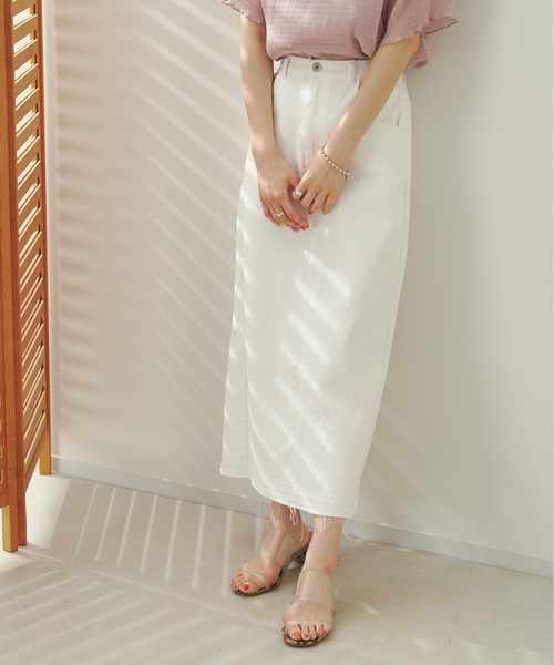 prose verse（プロズヴェール）の「デニム×ツイルナロースカート（スカート・レディース・ブラック/オフホワイト/カーキ/ブルー・ﾌﾘ-）」の8枚目の写真