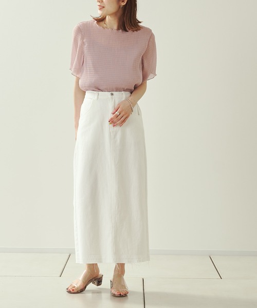 prose verse（プロズヴェール）の「デニム×ツイルナロースカート（スカート・レディース・ブラック/オフホワイト/カーキ/ブルー・ﾌﾘ-）」の9枚目の写真