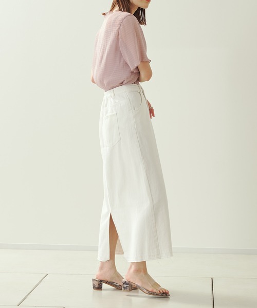 prose verse（プロズヴェール）の「デニム×ツイルナロースカート（スカート・レディース・ブラック/オフホワイト/カーキ/ブルー・ﾌﾘ-）」の12枚目の写真