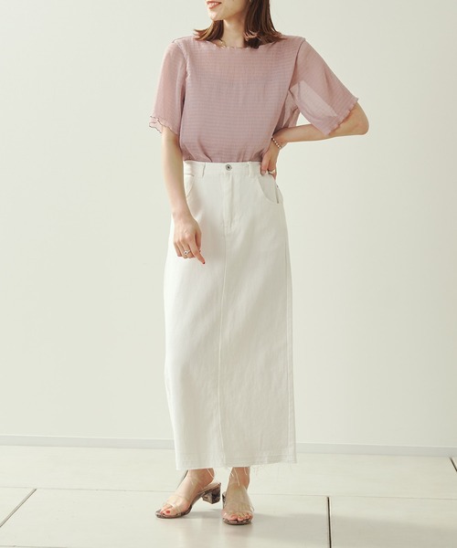 prose verse（プロズヴェール）の「デニム×ツイルナロースカート（スカート・レディース・ブラック/オフホワイト/カーキ/ブルー・ﾌﾘ-）」の13枚目の写真