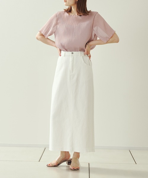 prose verse（プロズヴェール）の「デニム×ツイルナロースカート（スカート・レディース・ブラック/オフホワイト/カーキ/ブルー・ﾌﾘ-）」の14枚目の写真