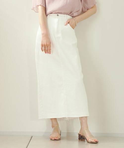 prose verse（プロズヴェール）の「デニム×ツイルナロースカート（スカート・レディース・ブラック/オフホワイト/カーキ/ブルー・ﾌﾘ-）」の15枚目の写真