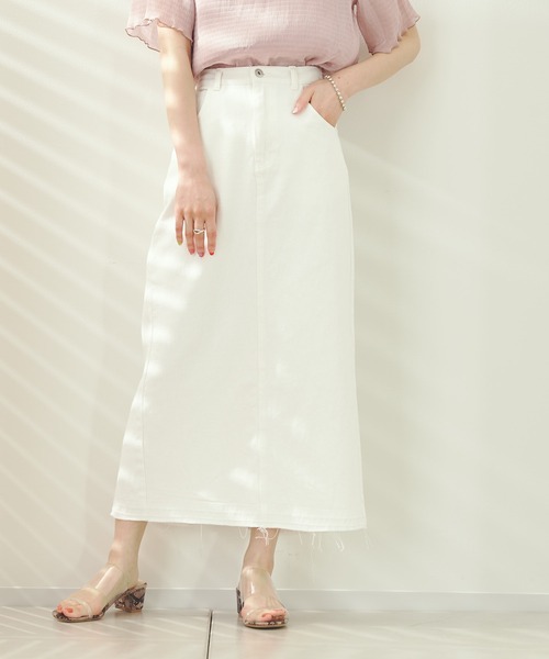 prose verse（プロズヴェール）の「デニム×ツイルナロースカート（スカート・レディース・ブラック/オフホワイト/カーキ/ブルー・ﾌﾘ-）」の16枚目の写真