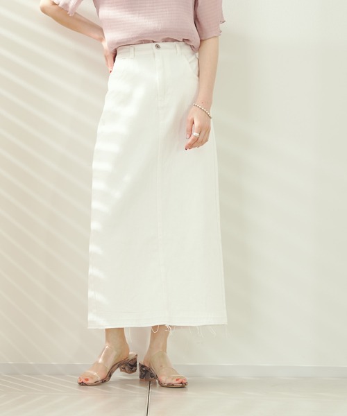 prose verse（プロズヴェール）の「デニム×ツイルナロースカート（スカート・レディース・ブラック/オフホワイト/カーキ/ブルー・ﾌﾘ-）」の17枚目の写真