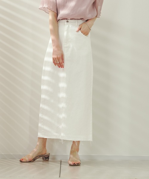 prose verse（プロズヴェール）の「デニム×ツイルナロースカート（スカート・レディース・ブラック/オフホワイト/カーキ/ブルー・ﾌﾘ-）」の18枚目の写真