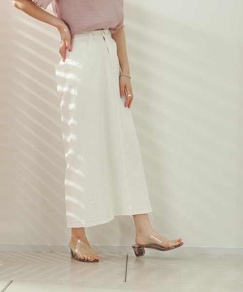 prose verse（プロズヴェール）の「デニム×ツイルナロースカート（スカート・レディース・ブラック/オフホワイト/カーキ/ブルー・ﾌﾘ-）」の19枚目の写真