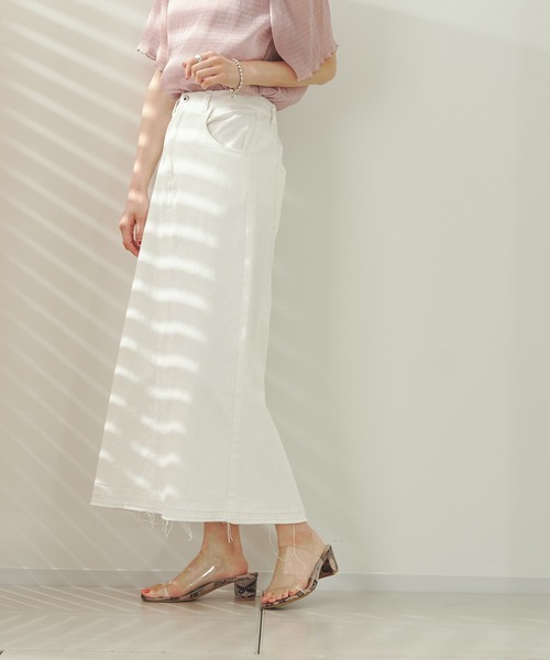 prose verse（プロズヴェール）の「デニム×ツイルナロースカート（スカート・レディース・ブラック/オフホワイト/カーキ/ブルー・ﾌﾘ-）」の20枚目の写真