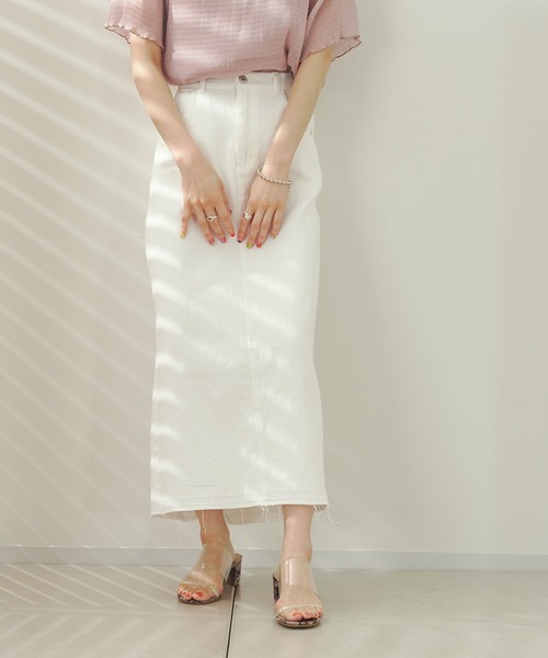 prose verse（プロズヴェール）の「デニム×ツイルナロースカート（スカート・レディース・ブラック/オフホワイト/カーキ/ブルー・ﾌﾘ-）」の21枚目の写真