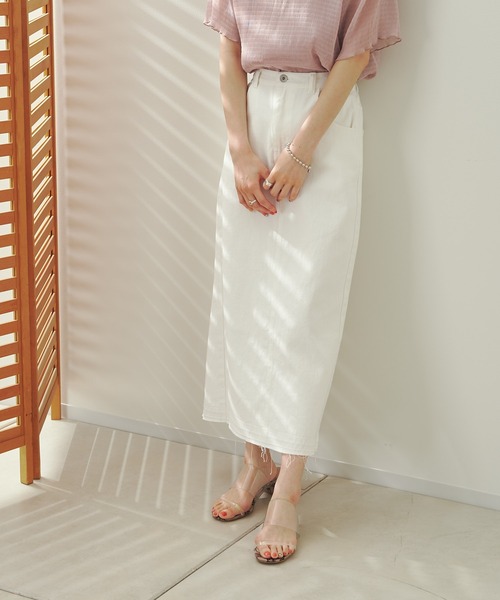 prose verse（プロズヴェール）の「デニム×ツイルナロースカート（スカート・レディース・ブラック/オフホワイト/カーキ/ブルー・ﾌﾘ-）」の22枚目の写真