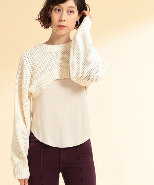 Ray BEAMS（レイビームス）の「Ray BEAMS / メッシュ編み アームボレロ（カーディガン/ボレロ・レディース・ブラック/オフホワイト・ONE SIZE）」の5枚目の写真