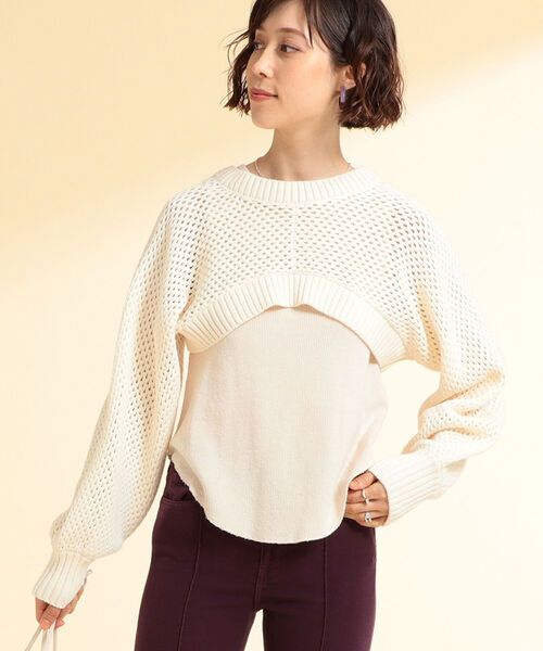 Ray BEAMS（レイビームス）の「Ray BEAMS / メッシュ編み アームボレロ（カーディガン/ボレロ・レディース・ブラック/オフホワイト・ONE SIZE）」の9枚目の写真