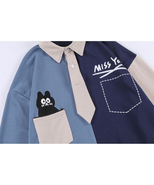 ポロ スウェットシャツ (コットン) セール】【HOOK】アシンメトリー切り替えポロシャツ風スウェット