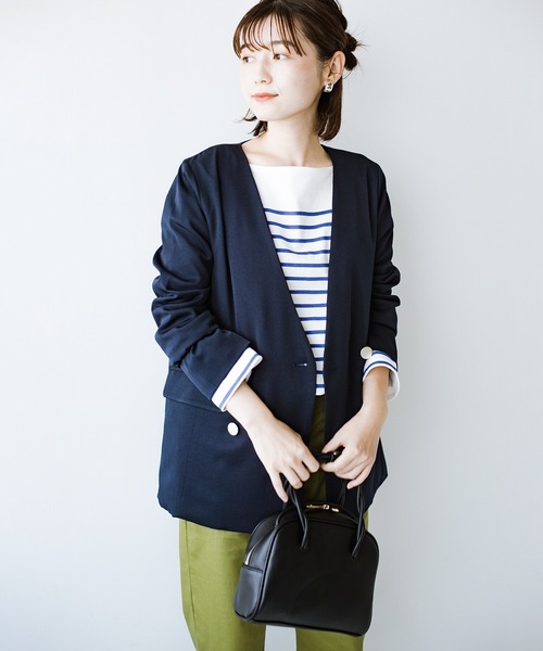 haco!（ハコ）の「かしこまらない賢い風貌！ハンサムと女性らしさをいいとこ取り！照れくさくない正解ジャケット by who made me（ノーカラージャケット・レディース・ネイビー・SMALL/MEDIUM/LARGE/X-LARGE）」の11枚目の写真