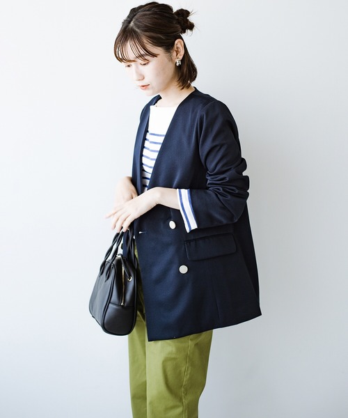 haco!（ハコ）の「かしこまらない賢い風貌！ハンサムと女性らしさをいいとこ取り！照れくさくない正解ジャケット by who made me（ノーカラージャケット・レディース・ネイビー・SMALL/MEDIUM/LARGE/X-LARGE）」の17枚目の写真