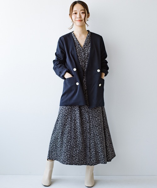 haco!（ハコ）の「かしこまらない賢い風貌！ハンサムと女性らしさをいいとこ取り！照れくさくない正解ジャケット by who made me（ノーカラージャケット・レディース・ネイビー・SMALL/MEDIUM/LARGE/X-LARGE）」の9枚目の写真