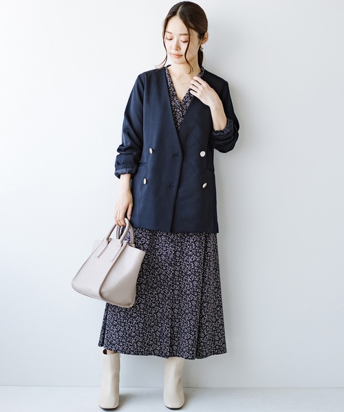 haco!（ハコ）の「かしこまらない賢い風貌！ハンサムと女性らしさをいいとこ取り！照れくさくない正解ジャケット by who made me（ノーカラージャケット・レディース・ネイビー・SMALL/MEDIUM/LARGE/X-LARGE）」の3枚目の写真