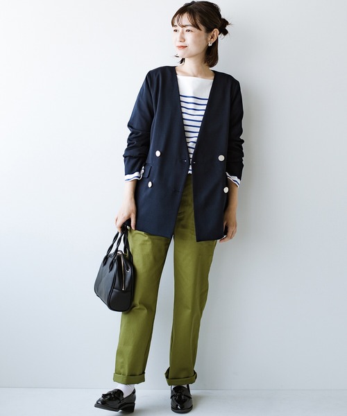 haco!（ハコ）の「かしこまらない賢い風貌！ハンサムと女性らしさをいいとこ取り！照れくさくない正解ジャケット by who made me（ノーカラージャケット・レディース・ネイビー・SMALL/MEDIUM/LARGE/X-LARGE）」の6枚目の写真