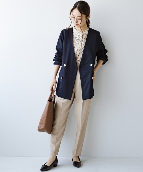 haco!（ハコ）の「かしこまらない賢い風貌！ハンサムと女性らしさをいいとこ取り！照れくさくない正解ジャケット by who made me（ノーカラージャケット・レディース・ネイビー・SMALL/MEDIUM/LARGE/X-LARGE）」の8枚目の写真