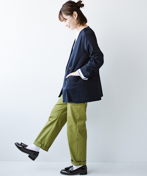 haco!（ハコ）の「かしこまらない賢い風貌！ハンサムと女性らしさをいいとこ取り！照れくさくない正解ジャケット by who made me（ノーカラージャケット・レディース・ネイビー・SMALL/MEDIUM/LARGE/X-LARGE）」の15枚目の写真