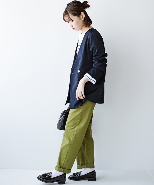 haco!（ハコ）の「かしこまらない賢い風貌！ハンサムと女性らしさをいいとこ取り！照れくさくない正解ジャケット by who made me（ノーカラージャケット・レディース・ネイビー・SMALL/MEDIUM/LARGE/X-LARGE）」の20枚目の写真