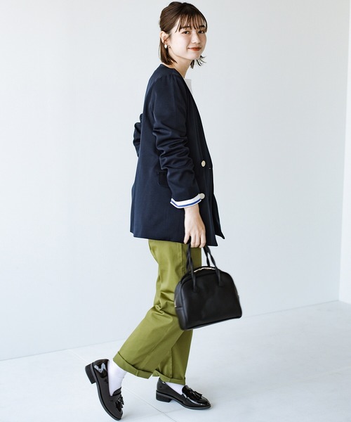 haco!（ハコ）の「かしこまらない賢い風貌！ハンサムと女性らしさをいいとこ取り！照れくさくない正解ジャケット by who made me（ノーカラージャケット・レディース・ネイビー・SMALL/MEDIUM/LARGE/X-LARGE）」の18枚目の写真