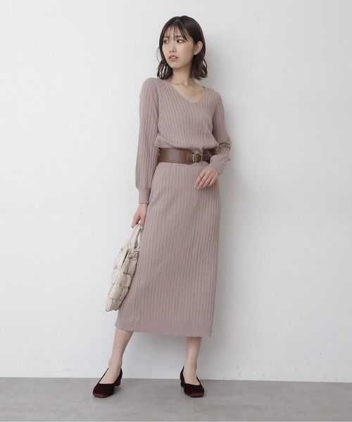 FREE'S MART（フリーズマート）の「◆ウォームストレッチリブブラウジングＶネックワンピース（ワンピース・レディース・ブラック/ベージュ/パープル/ブラウン・FREE）」の6枚目の写真