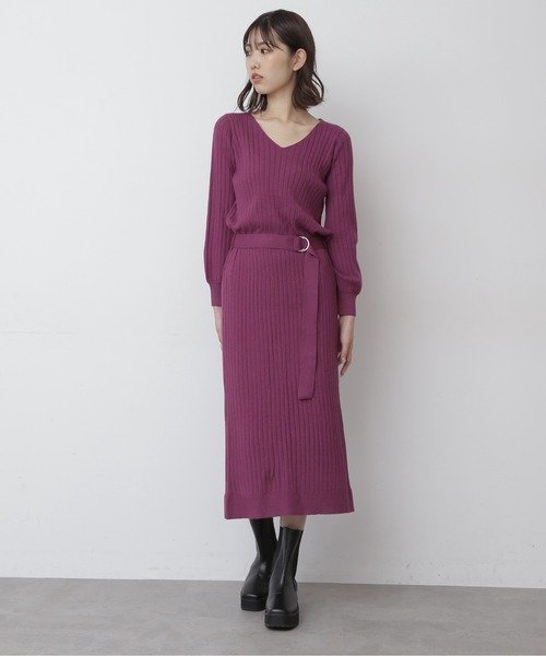 FREE'S MART（フリーズマート）の「◆ウォームストレッチリブブラウジングＶネックワンピース（ワンピース・レディース・ブラック/ベージュ/パープル/ブラウン・FREE）」の7枚目の写真
