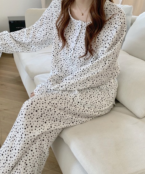 DAY CLOSET(デイ クローゼット)の「レディース 長袖キャンディスリーブルームウェアパジャマ 上下2点セット(ルームウェア/パジャマ・レディース・イエロー/ブルー系その他/ホワイト・XL/L/M)」の4枚目の写真